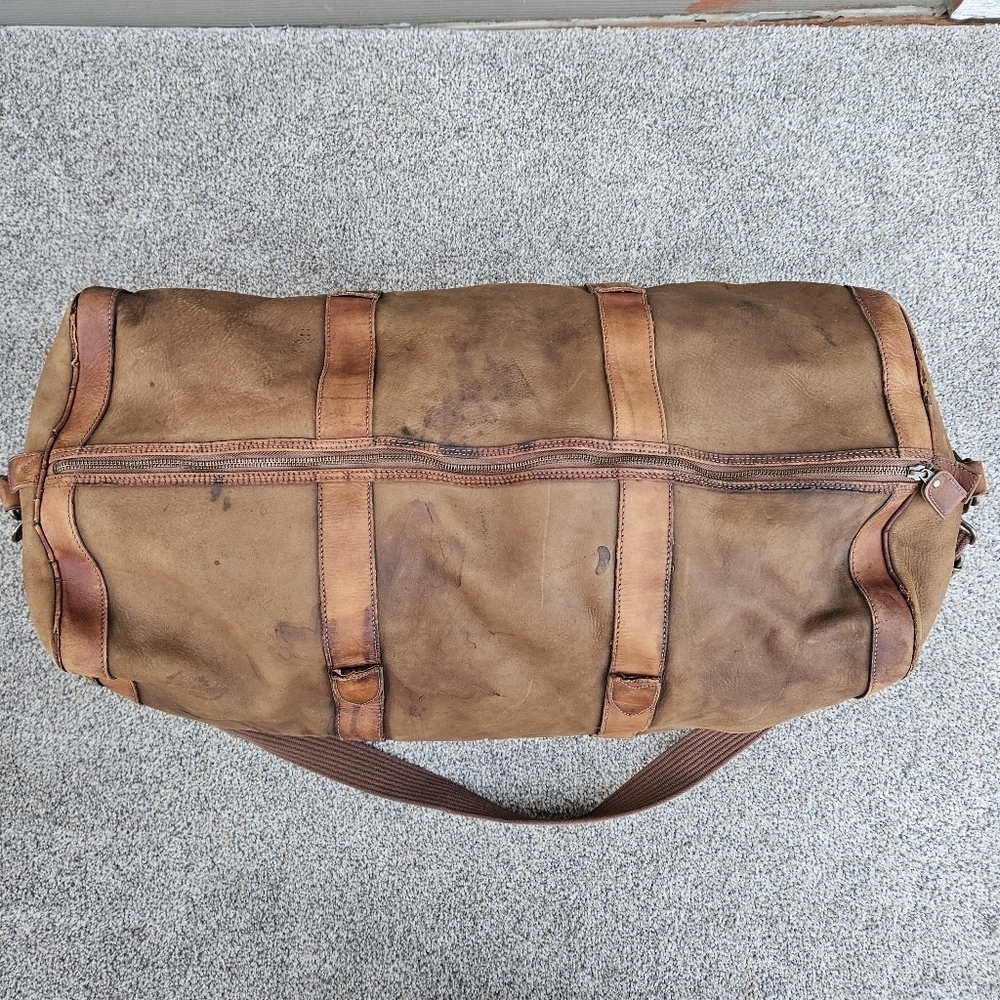 Vintage J CREW Oarsman Rugged Leather Weekender Bag Large Travel Duffle Worn - Picture 2 of 16